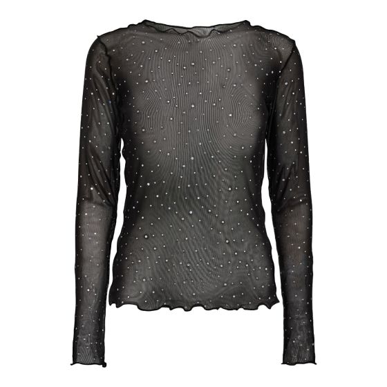 NEO NOIR Long sleeve shirt BASIRA in mesh with decorative gems in black